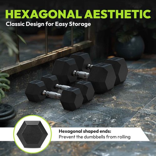 Hex Dumbbell Rubber Encased Strength Training Dumbbells, Hand Weight For Workout & Exercise/Pair of 17.5LB