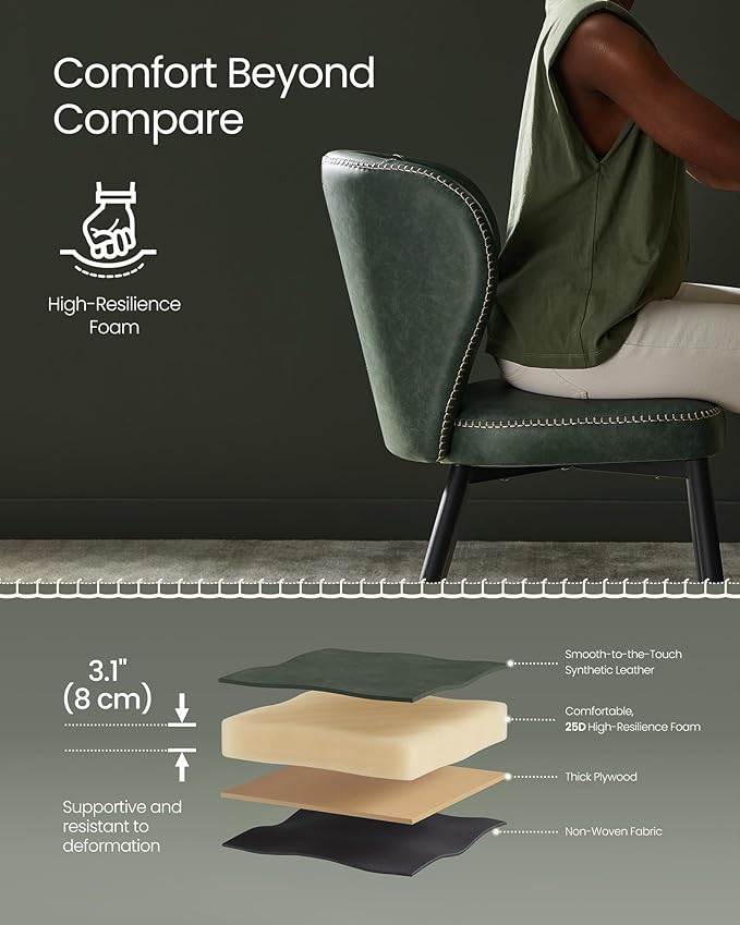 VASAGLE EKHO Collection - Dining Chairs Set of 4, Upholstered Kitchen Chairs, Comfortable Seat, Synthetic Leather with Stitching, Mid-Century Modern, Easy Assembly, Living Room Lounge, Forest Green