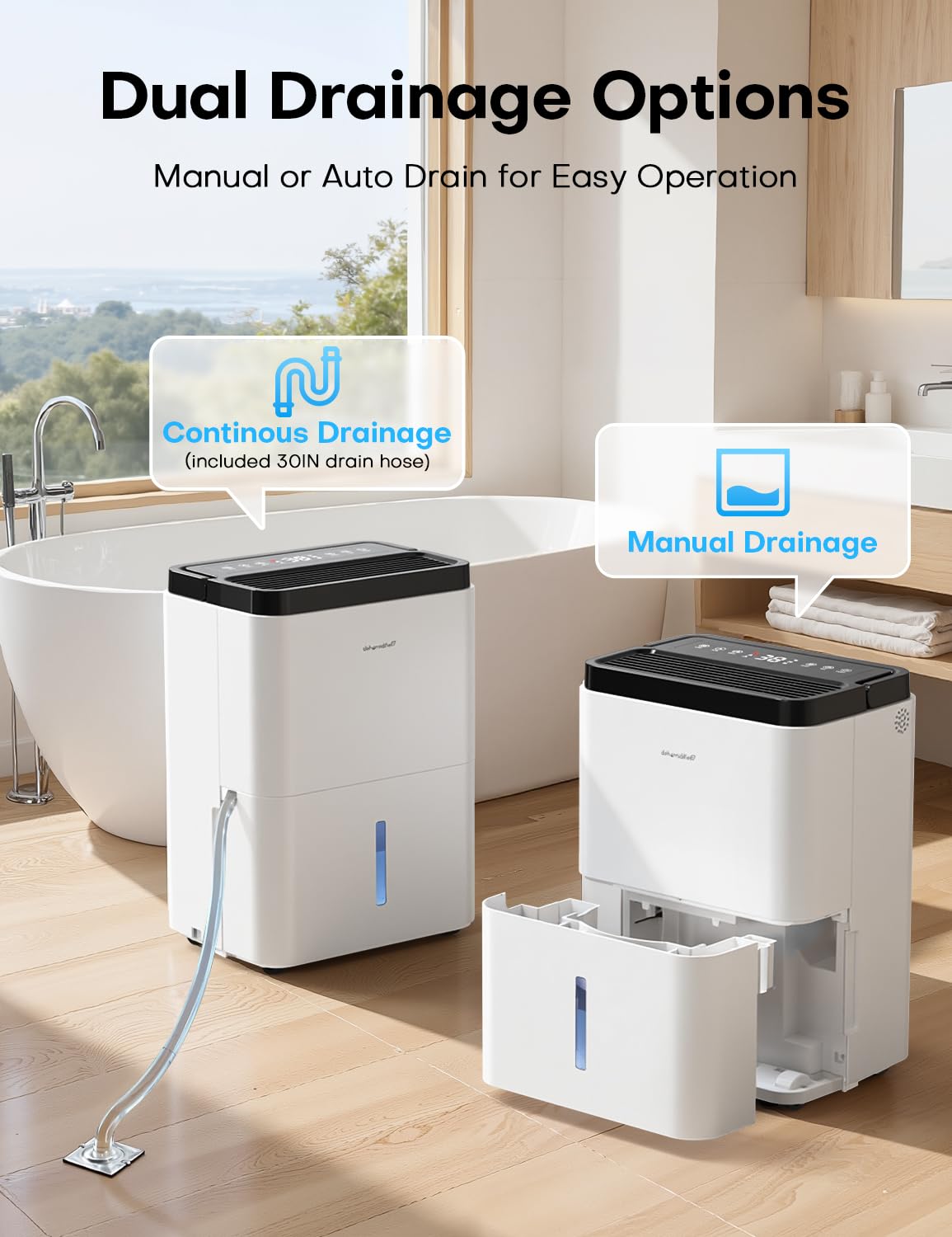 Dehumidifiers for Home Max 35 Pints, Compressor Dehumidifier with Drain Hose, Auto Mode, Dry Clothes, Two Fan Speeds, 24H Timer, Smart Humidity Control, for Bedroom, Basement, Bathroom, Home