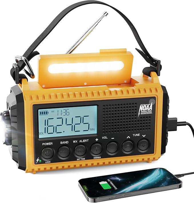 Raynic Emergency Radio, 5000mAh/18500mWh Weather Radio, Solar Hand Crank Radio with AM/FM/SW/NOAA Alert, Cell Phone Charge...