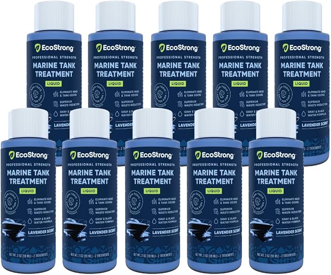 Eco Strong Marine Holding Tank Treatment | Powerful Enzymatic Black Water Digesting Liquid - Eliminates Tank Odor and Breaks Down Waste (10 x 2 Fl Oz)