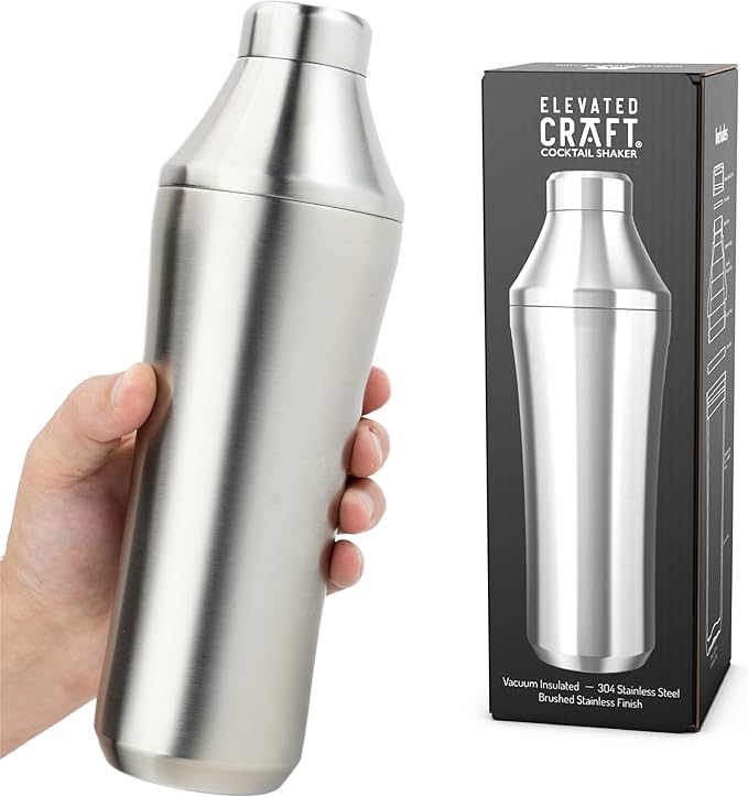 Elevated Craft Hybrid Cocktail Shaker - Premium Vacuum Insulated Stainless Steel Cocktail Shaker - Innovative Measuring Sy...