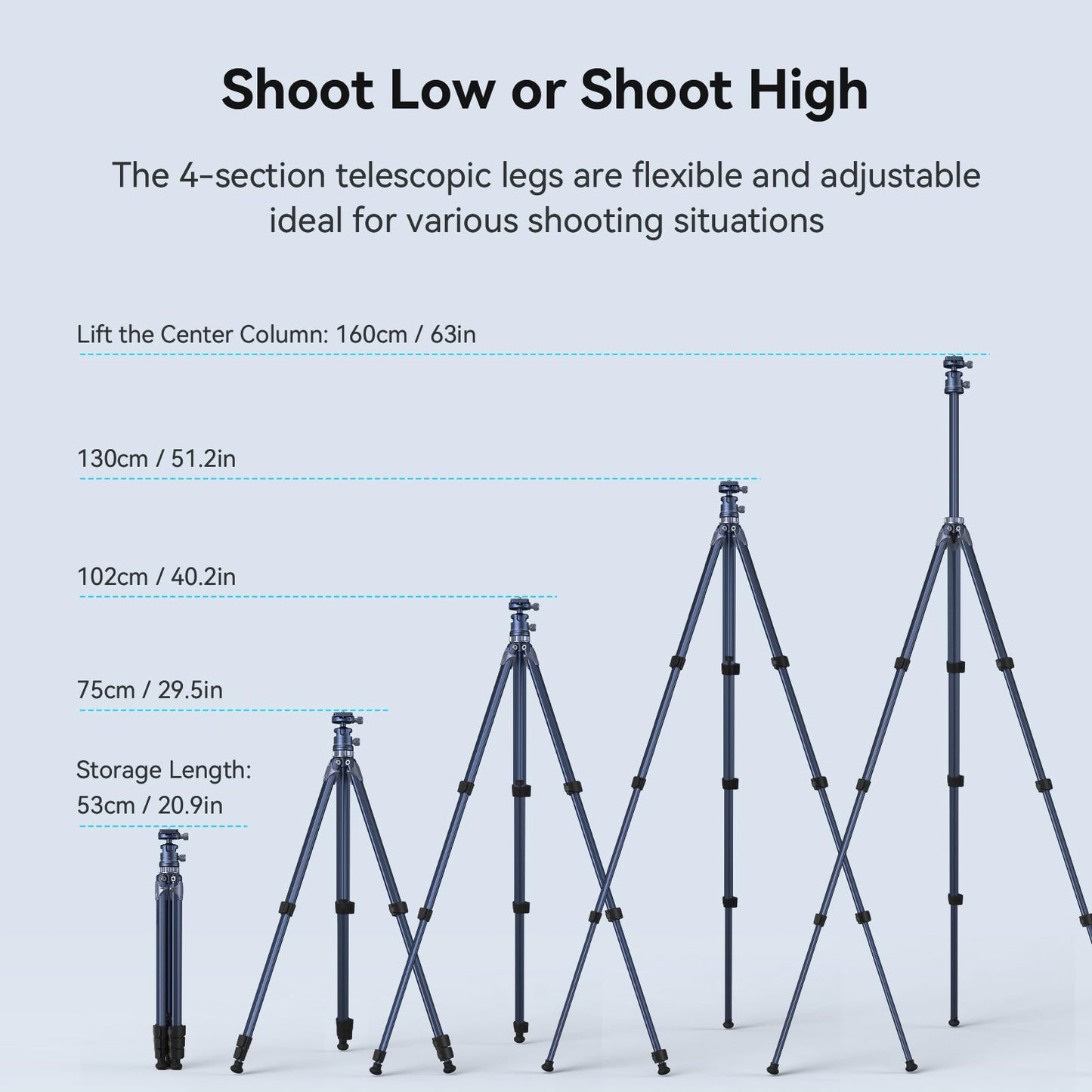 SmallRig AP-02 Lightweight Travel Tripod, 63" Camera Tripod with Compact Unconventional Center Column, 360° Ball Head, QR Plate, Travel Bag, Load up to 17.6 lbs / 8 kg, for Most DSLR Cameras -4222