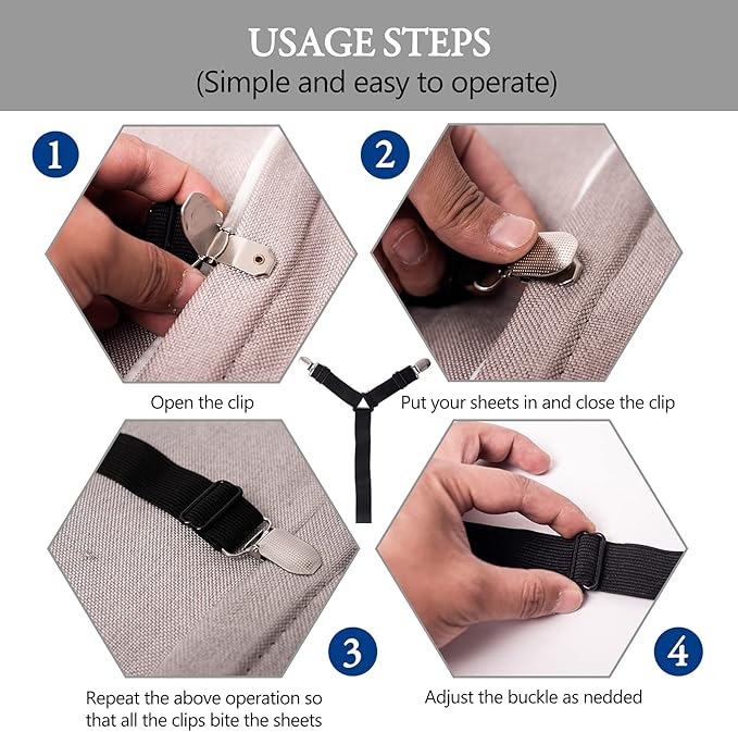TGOOD Gift for Mum!Sheet Fasteners keepers-Adjustable Elastic Bed Sheet Holder Straps for Full,Queen,King Twin Bed,6 Way Cross Sheet Clips Suspenders Band,Fitted Round and Square Mattresses.(black)
