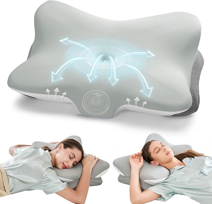 Krightlink Ergonomic Memory Foam Cervical Pillow for Neck Pain Relief - Contour Design with Dual Heights for Side/Back/Sto...