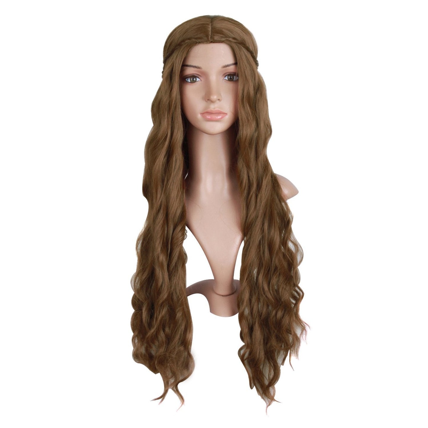 MapofBeauty 30 Inch/75cm Dignified and Elegant Side Bangs Women Long Wavy Curly Cosplay Braided Queen Wigs (Flax Brown)