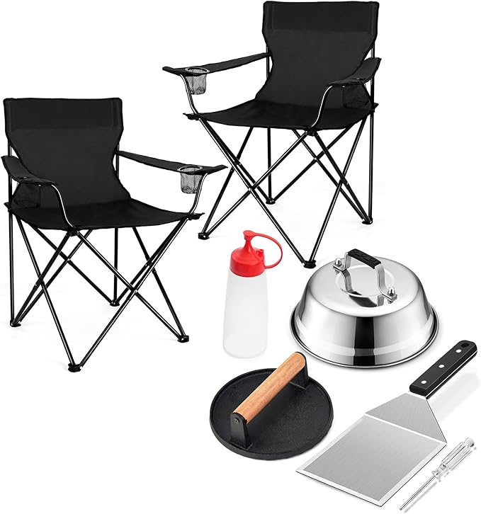 Joyfair Portable Camping Chair & Griddle Accessories Smash Burger Kit(5Pcs), Outdoor Lawn Folding Chairs for Adults, Grill...