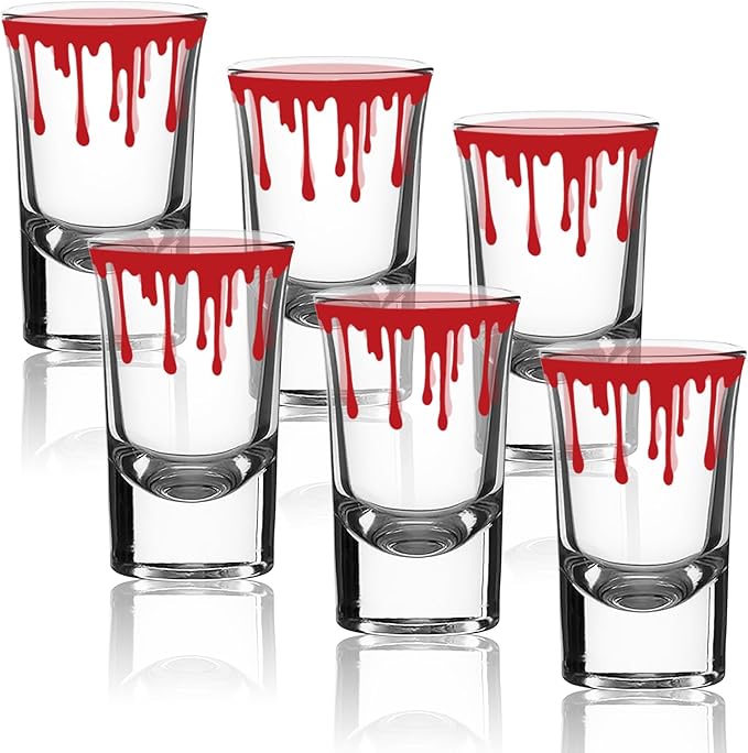 Whaline 6 Pack Halloween Shot Glasses Blood Splattered Drinking Glasses 1.7oz Horror Bloody Small Glass Shot Cups Hallowee...