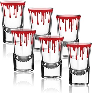 Whaline 6 Pack Halloween Shot Glasses Blood Splattered Drinking Glasses 1.7oz Horror Bloody Small Glass Shot Cups Hallowee...