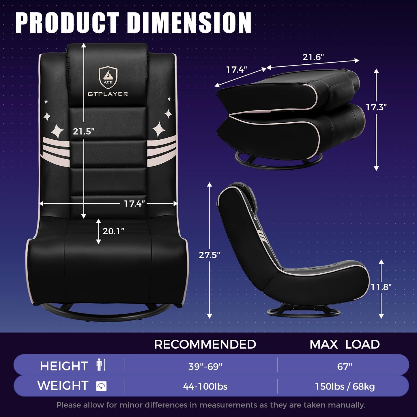 GTPLAYER Floor Gaming Chair Foldable Swivel Floor Chairs for Kids Boys Comfy Video Game Seat with 360° Multipurpose for Gamers, Bedroom or Game Room (Gold)