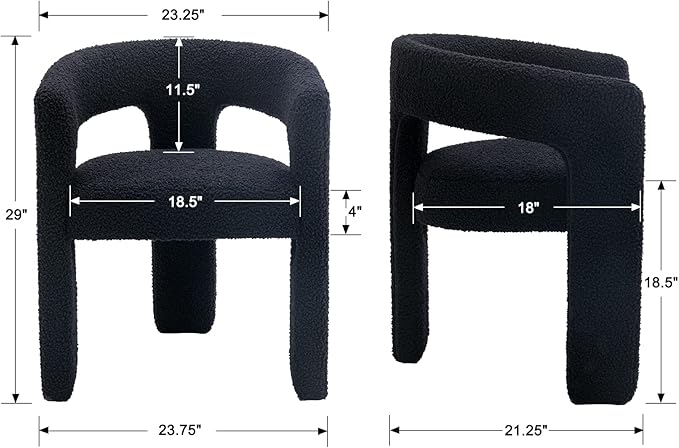 DAYALANE Black Boucle Dining Chairs Set of 2, Upholstered Sherpa Kitchen Chairs with Arms Comfy Barrel Side Chair for Living Room/Dining Room/Reception, Black Fur