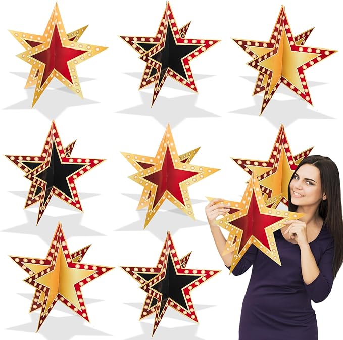 Weekgrat 18 Pcs Large Star Centerpieces for Movie Night Party Decorations 12inch 3D Movie Party Supplies Star Decorations ...