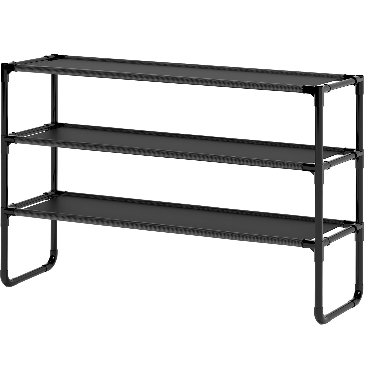 COAPUKT Long Shoe Rack, 3-Tier Stackable Shoe Organizer for Closet, Entryway, Hallway, Extra Bottom Layer, Holds 16-20 Pairs, Sturdy & Durable Waterproof Fabric Shelf, Space-Saving,Black