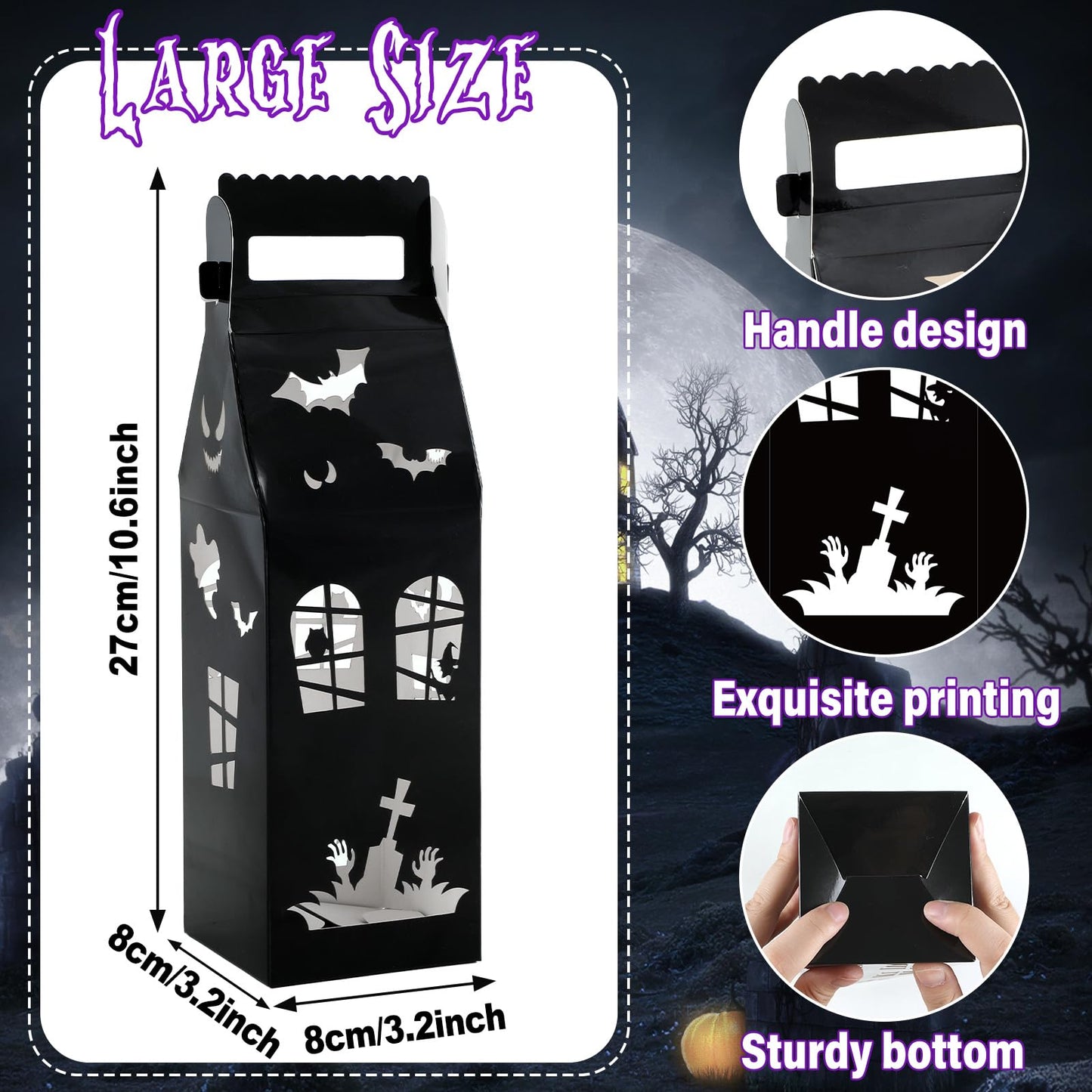 CHUNNIN 24pc Haunted House Gift Boxes for Halloween Party Decorations - House Shaped Treat Boxes with Handle