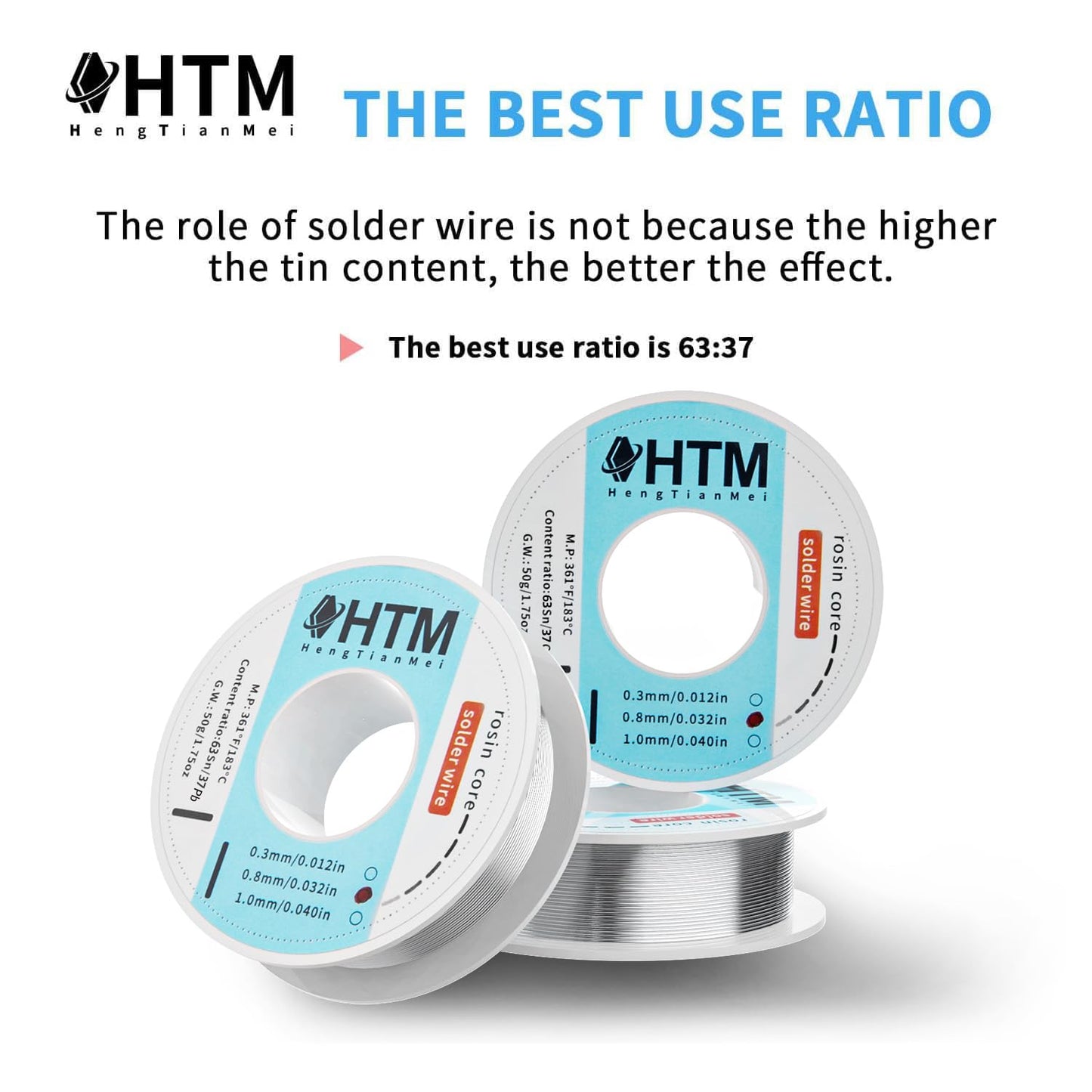 HengTianMei Tin Lead 63/37 Rosin Core Low Temp Solder Wire For Electronics Components And DIY repair(0.8mm/50g)
