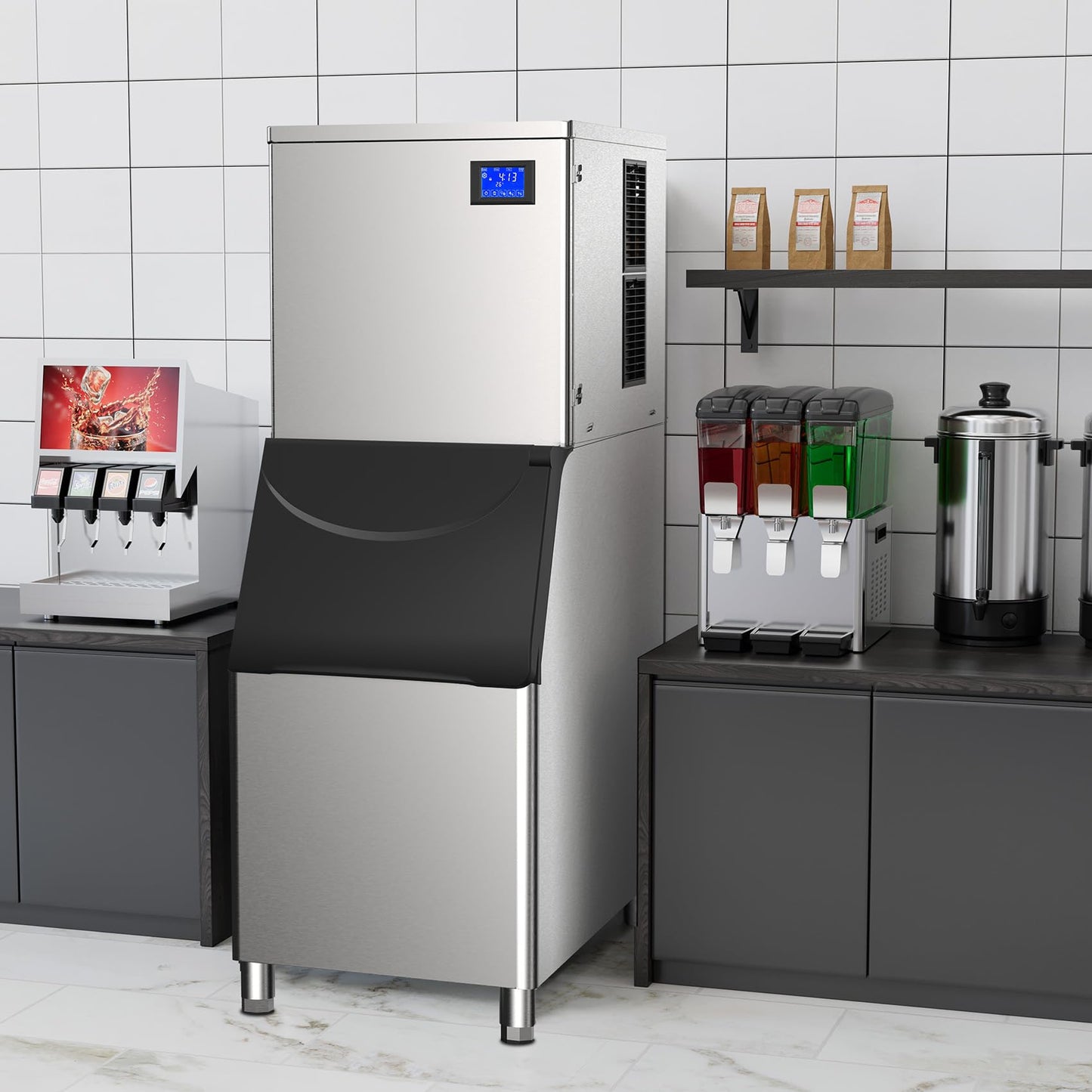 Commercial Ice Maker Machine 425Lbs/24H with 400LBS Large Storage Bin Ice Ready in Air Cooled Clear Cube Ice for Bar Business Cafe (425Lbs/24H)