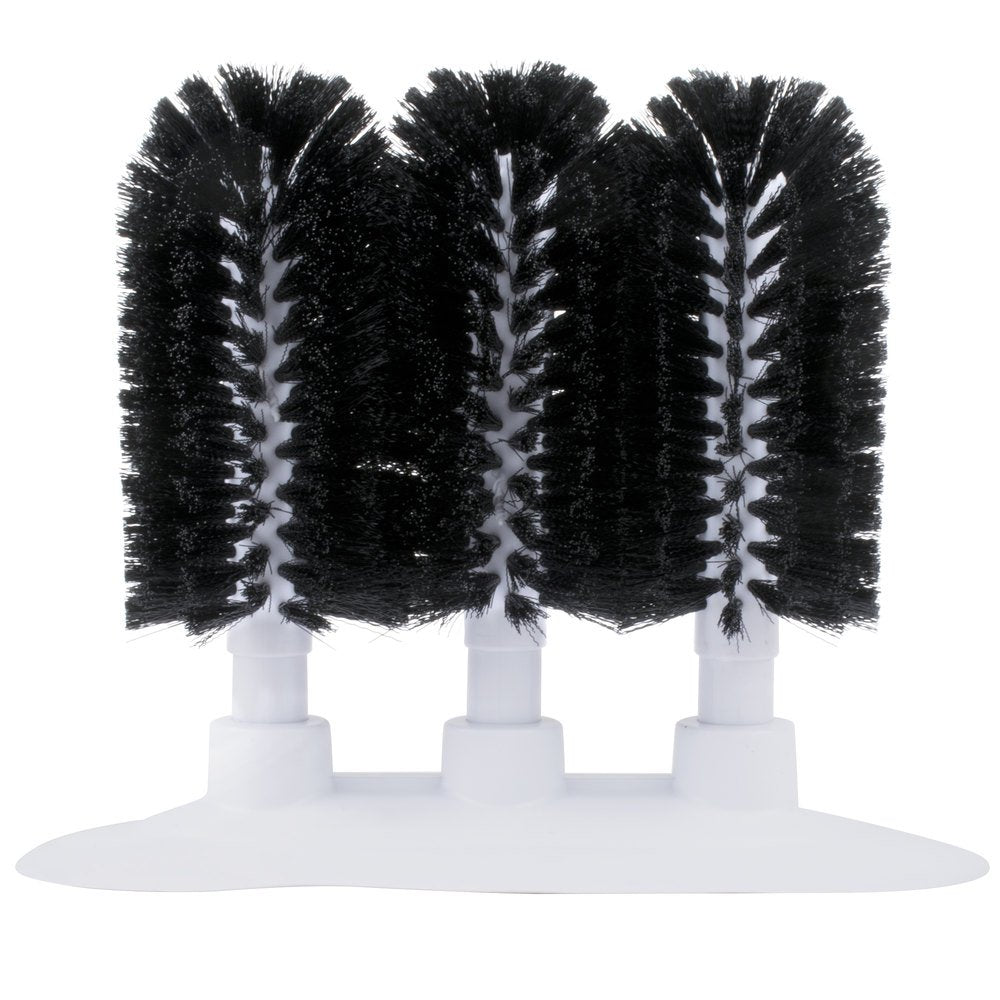 Royal Industries 3-Brush Manual Glass Washer, Plastic Base with Nylon Bristles, 9-3/4" Long x 4" W x 8" H, White Base with Black Brushes, Commercial Grade