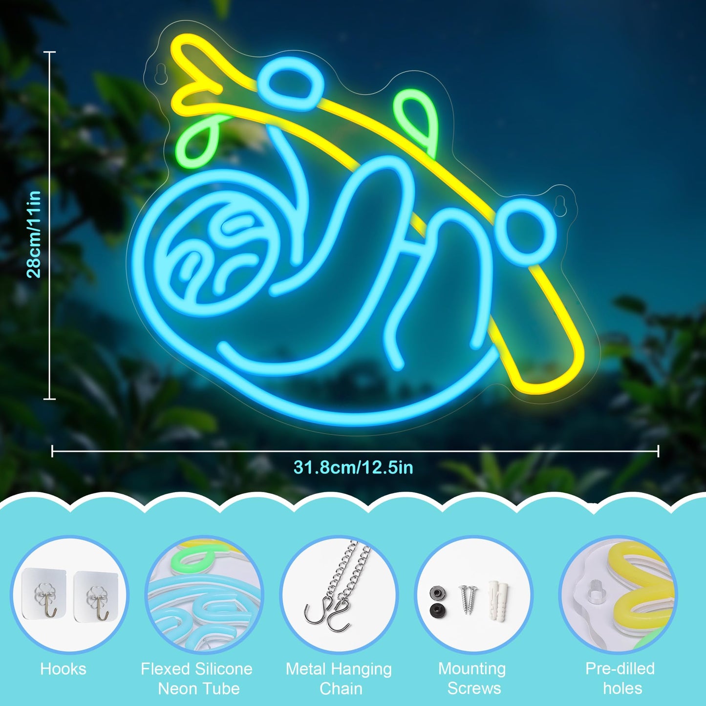 CoolGift Mart Sloth Neon Sign, Sloth Lamp Wall Decor, Dimmable Birthday Party Decorations for Home, Patio, Garden, Bars, Restaurants, Hotels, Stores, Clubs, Ideal Gift for Friends, Family and Kids