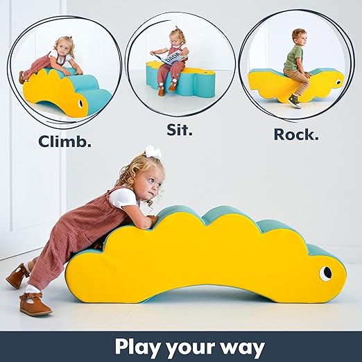 Children's Factory Coco The Caterpillar, Yellow and Aqua Foam Kids Stool, Toddler Soft Seating Chair for Daycare, Preschool and Home, Lightweight and Easy to Clean, Little Explorers Collection