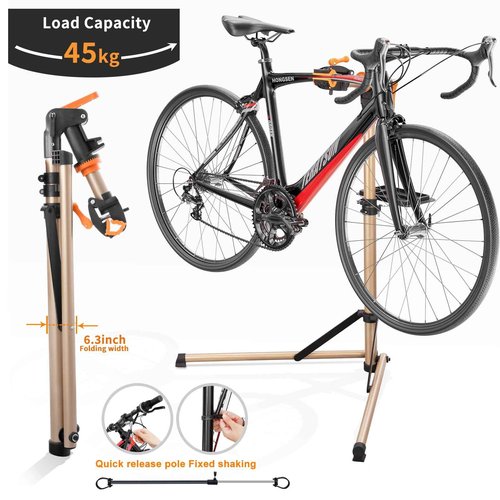 teraysun Bike Repair Stand (Max 99lbs) - Aluminum Alloy Foldable Bike Workstand with Tool Tray , Shop Home Mechanics for Mountain Bicycle and Road Bike