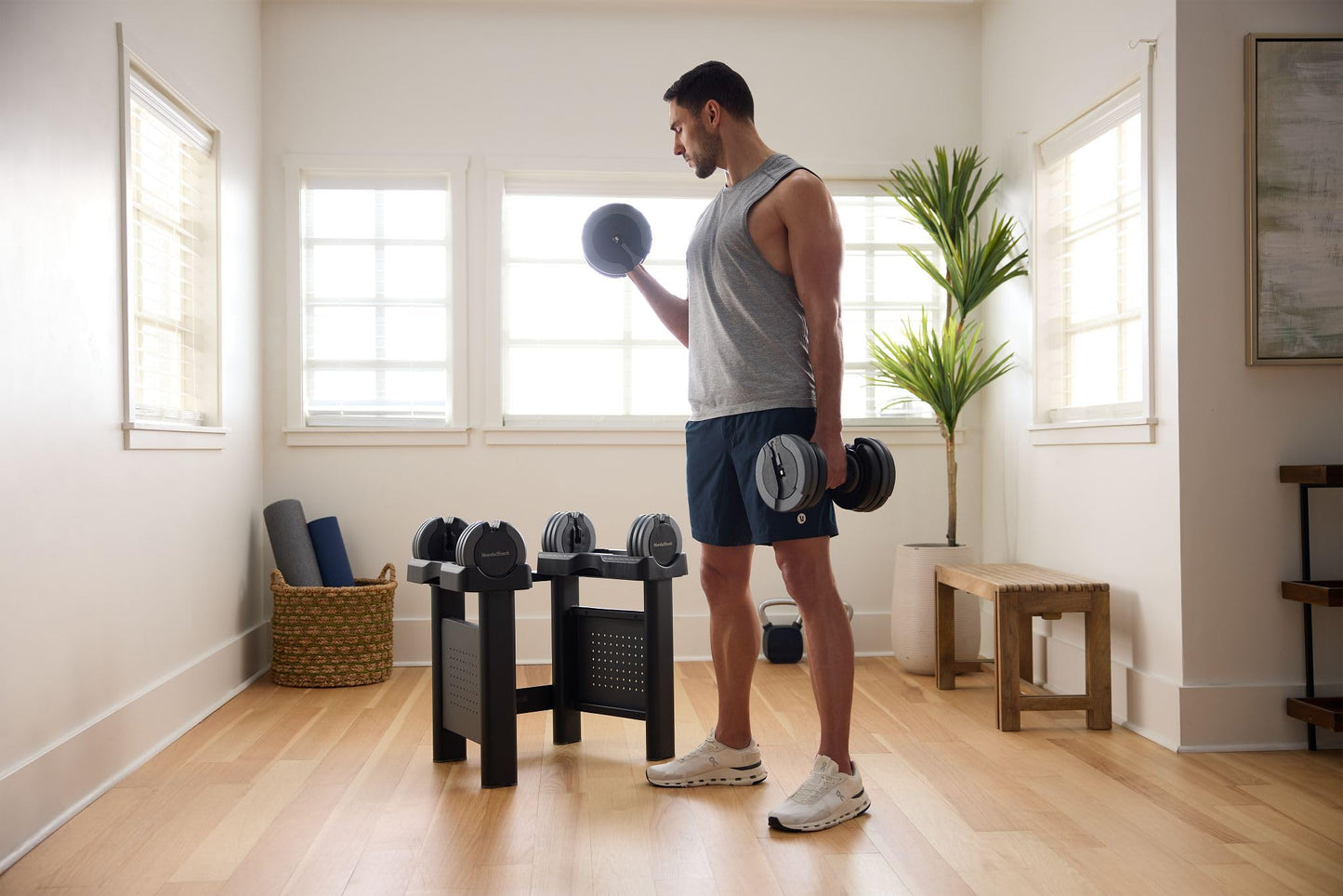 NordicTrack 55 lb Select-a-Weight Dumbbell Pair with Universal Dumbbell Stand Bundle