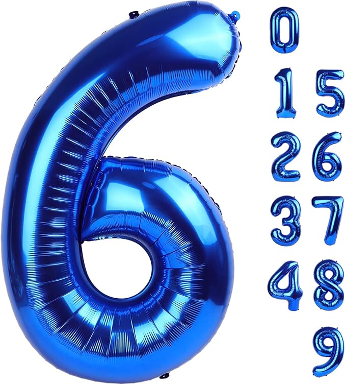 6 Balloon Number 40 Inch, 6 7 Birthday Decorations, 6 Year Old Birthday Balloon for Boy Girl, Navy Blue 16 26 60 65 Number...
