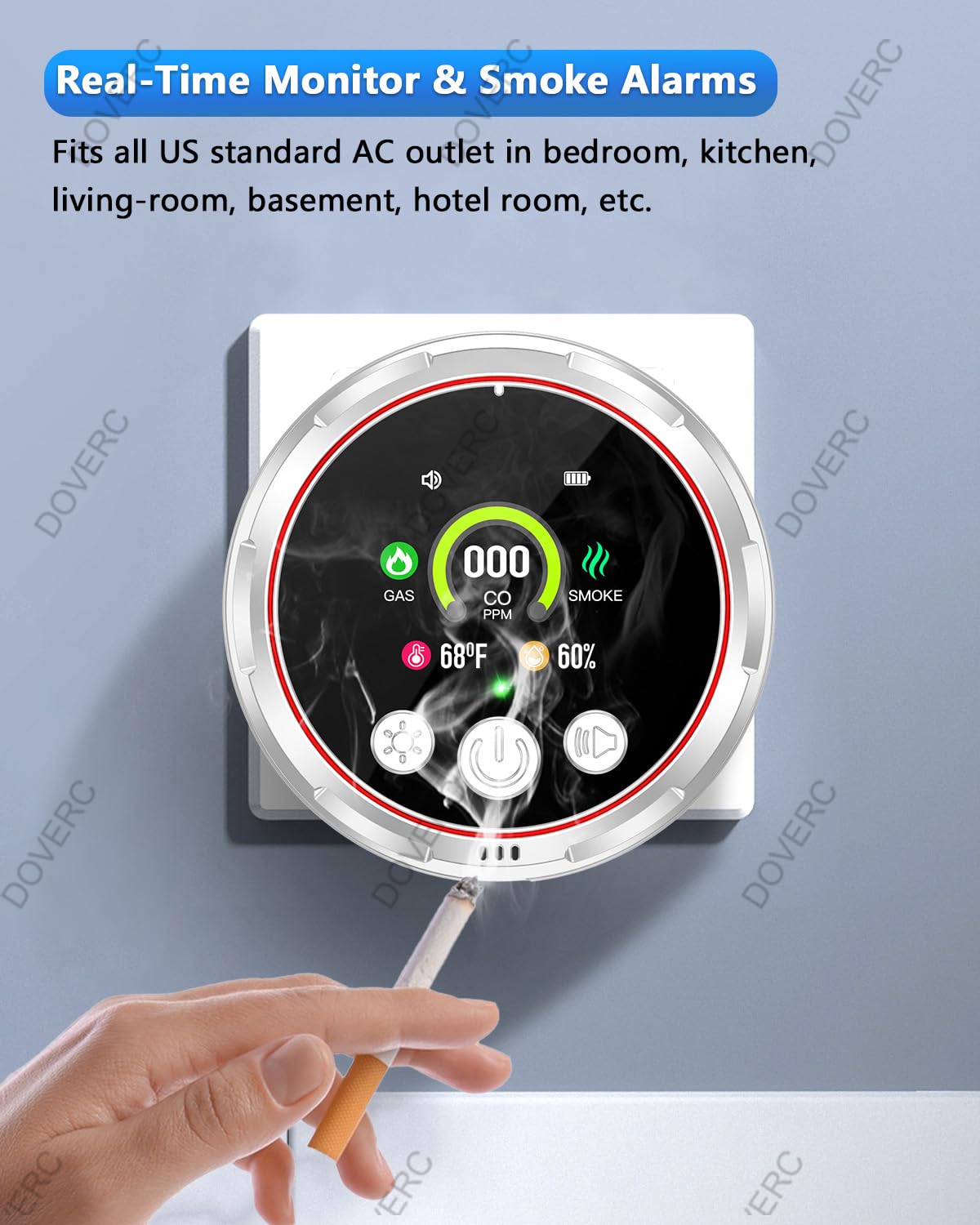 3 Pack Smoke Carbon Monoxide Detectors Plug in, 5in1 Portable Carbon Monoxide Detector & Natural Gas Leak Detector Battery Backup, Real-Time Monitor Smoke, CO Gas Detector Alarm for Home,Travel RV