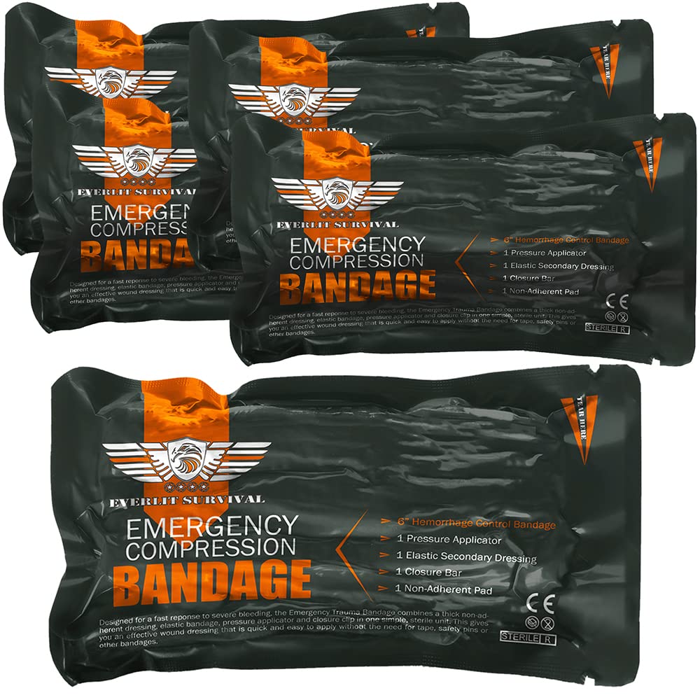 EVERLIT Israeli 6 Inch Emergency Bandage Compression Trauma Pressure Wound Dressing Sterile Vacuum-Sealed Packaging for Bleeding Control, Medical Trauma Kit, Gun Shot, First Aid IFAK