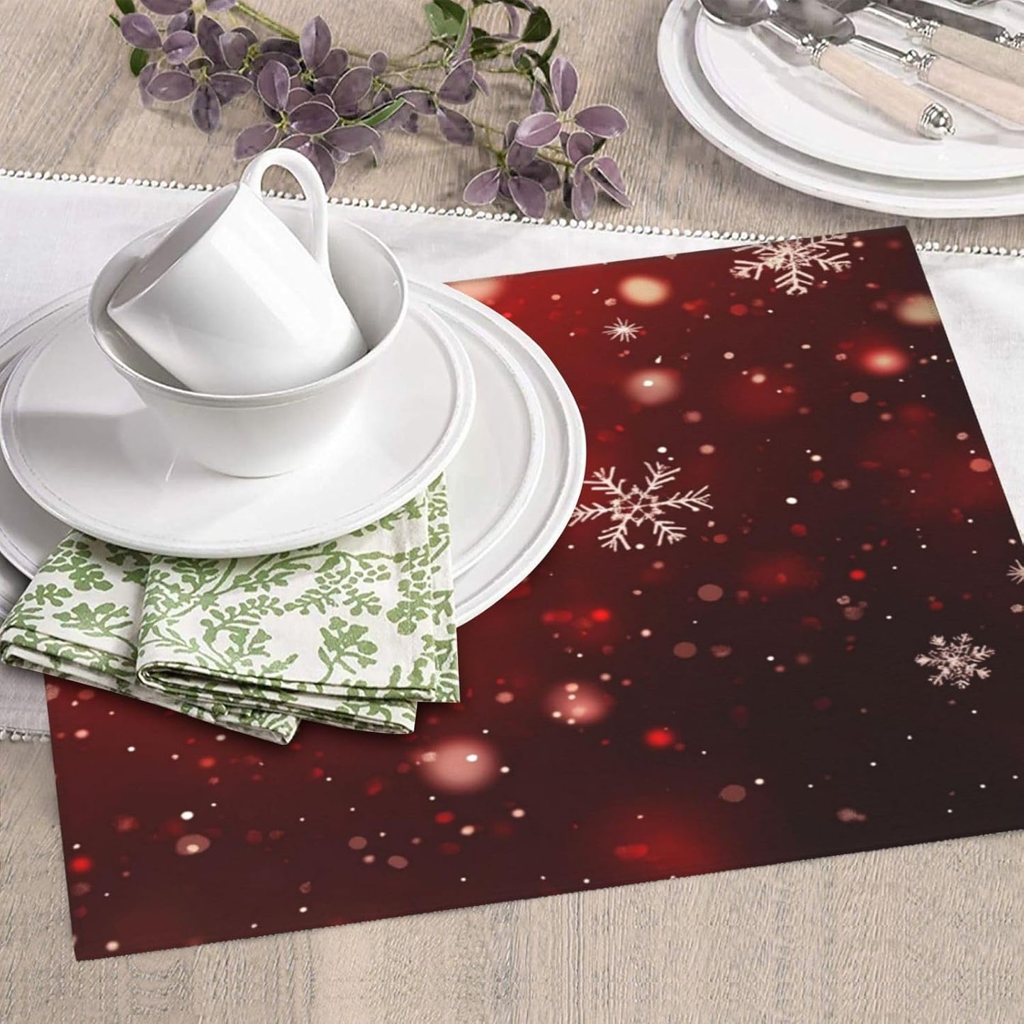 Dish Drying Mat Red Christmas Snowflake Xmas Glitter Absorbent Microfiber Non Slip Quick Dry Heat Resistant Holiday Decorative Kitchen Counter Mat for Plates Cups Glasses 16x18 Inch