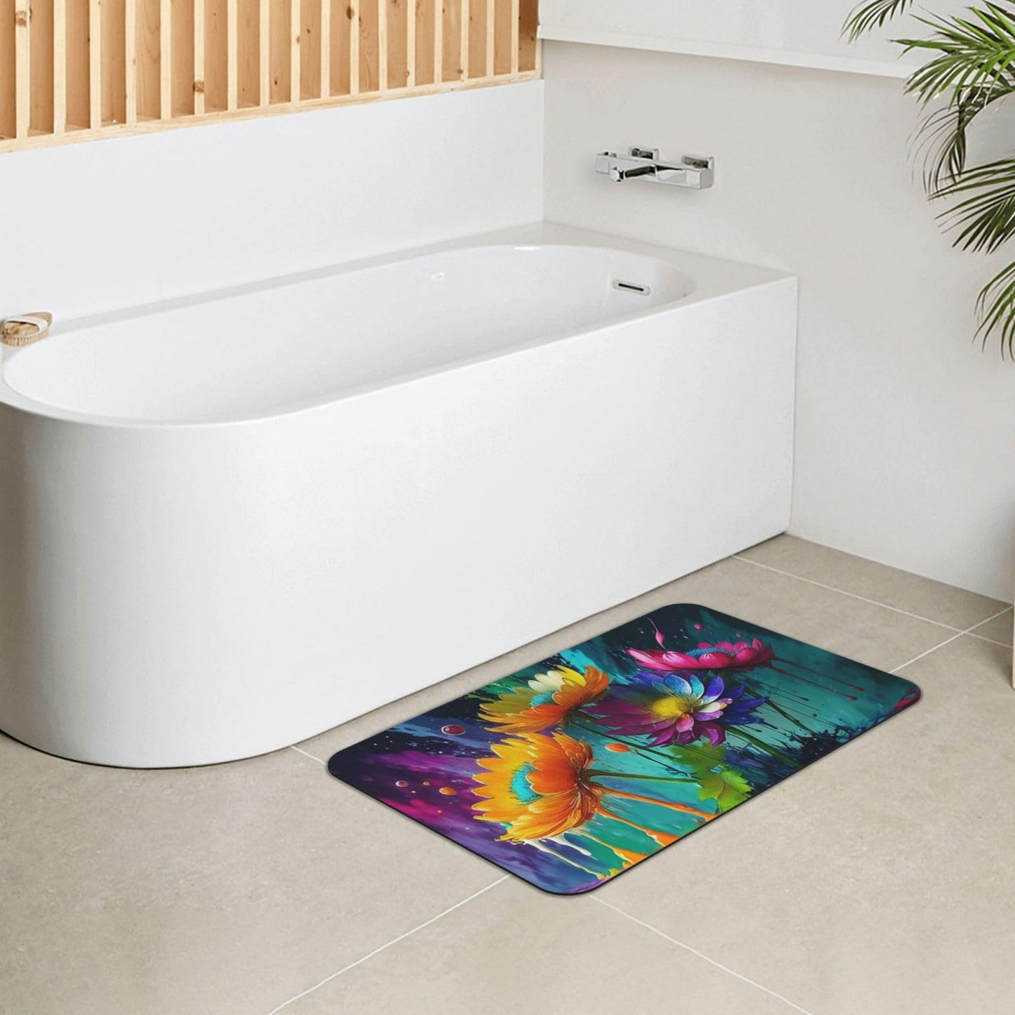 AZJINCOS Diatomaceous Earth Bath Mat - Non-Slip Quick-Dry Bathroom Rug with Stylish Prints, Eco-Friendly Absorbent Floor Mat for Shower, Poolside(Vibrant Designs, 15.7X23.6Inch)