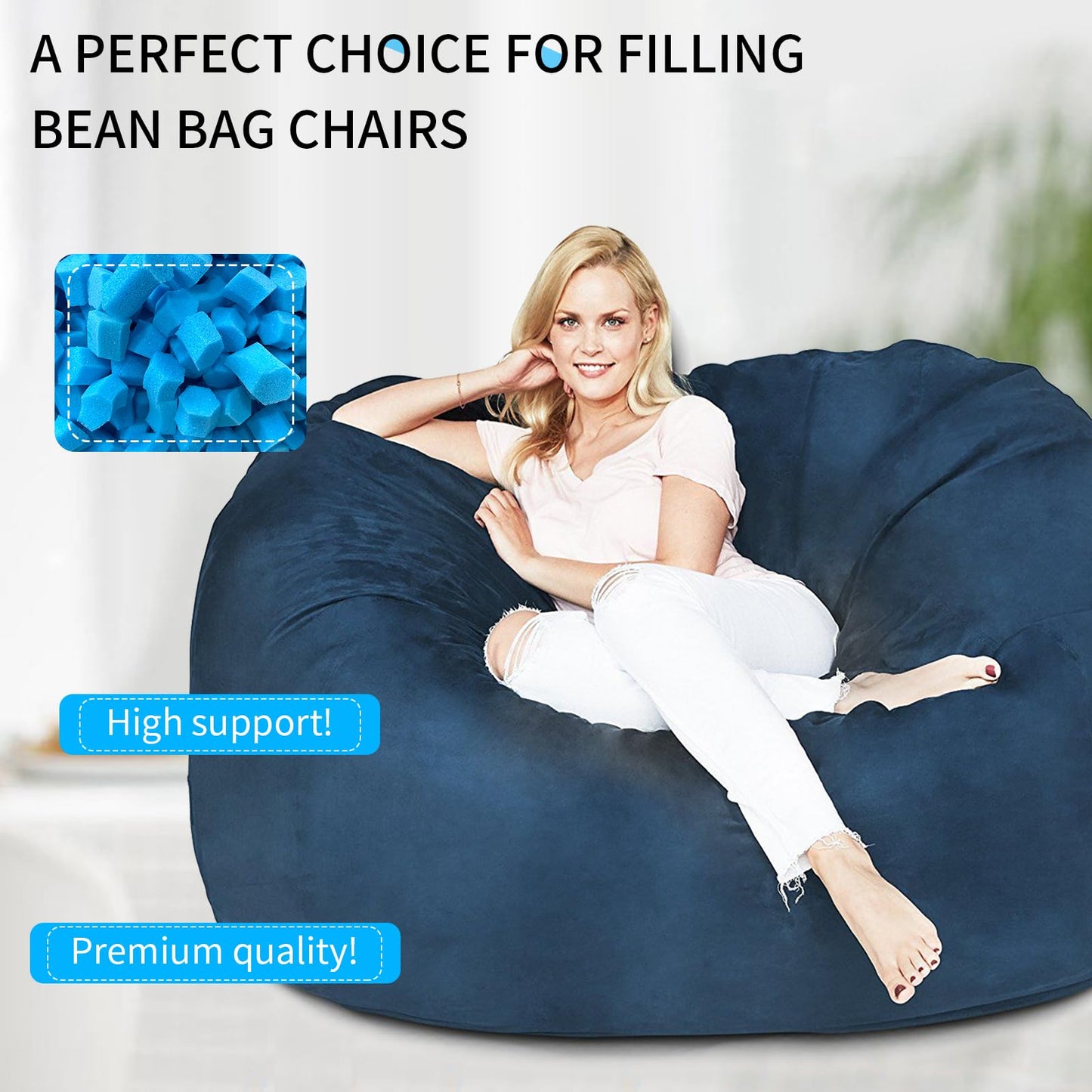 Garifon 50lbs Bean Bag Filler, Pillow Filler Stuffing, Bean Bag Filling, Shredded Memory Foam Filling, Punching Bag Filler, Foam Refill for Pouf/Ottoman Stuffing/Boxing Bag,Added Gel Particles