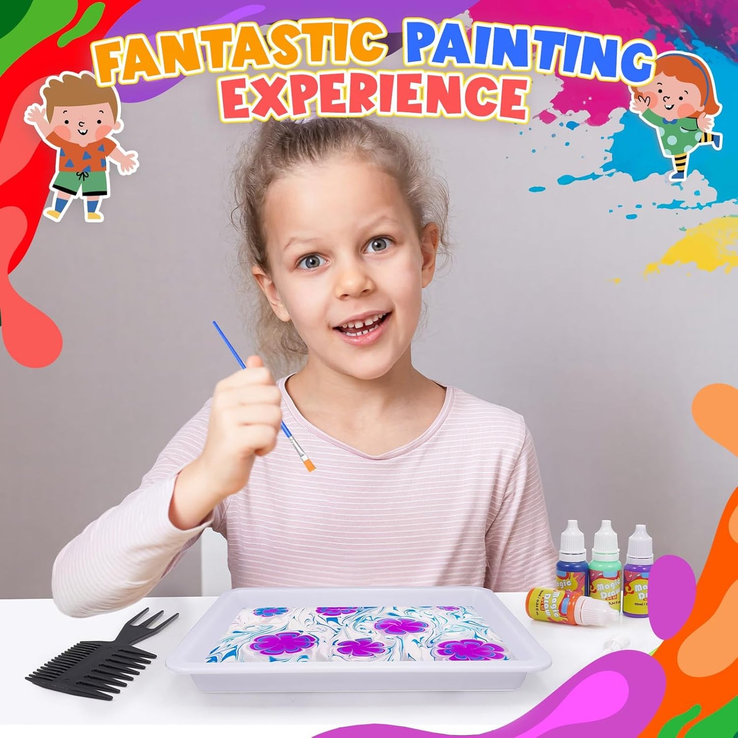 Glow Water Marbling Paint for Kids, Arts and Crafts Crafts for Kid Age 6-12 Birthday Gifts Ideas (Marbling Paint Blue)