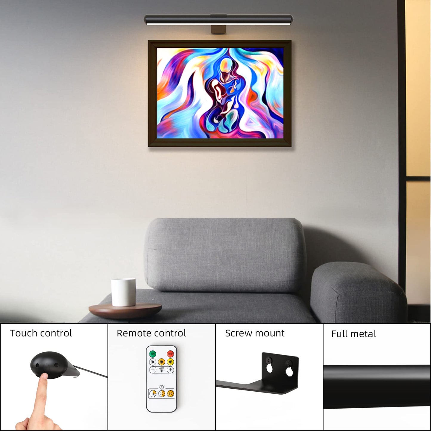 22'' Metal Art LED Display Light with 400LM, 3 Colors, Dimmable, Timer-OFF for Painting, Dartboard