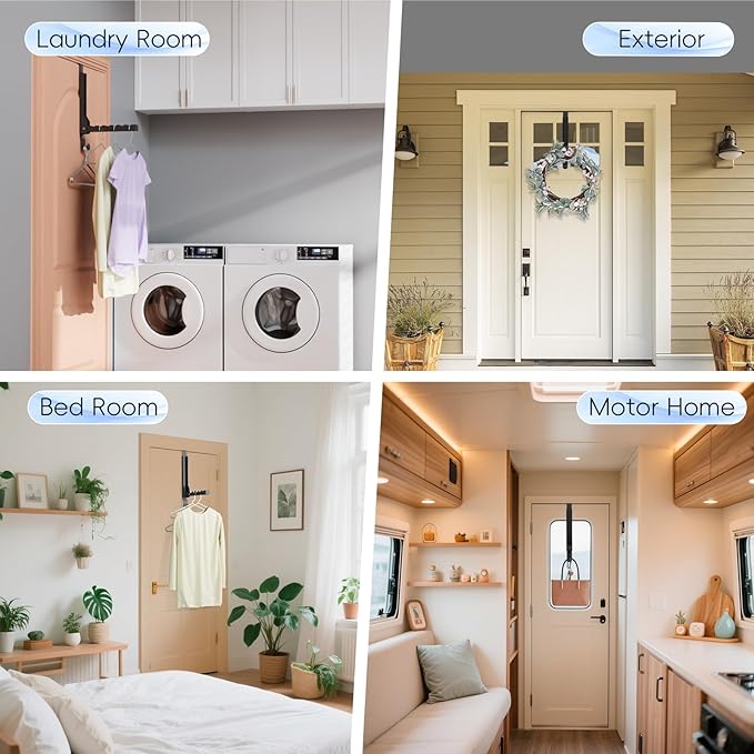 BAKON Over The Door Hanger Folding Clothes Drying Rack, Folding Hanging Coat Rack for Indoor Laundry Room Compact Small Space Foldable Portable Clothing Hanger Hook Collapsible (Black-2(Upgraded))