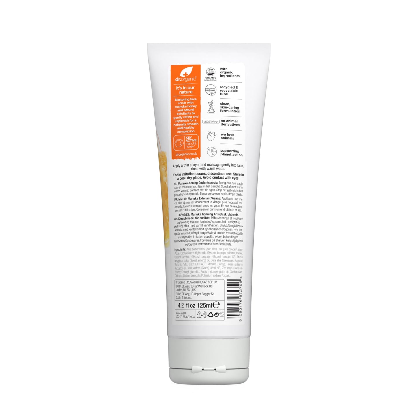 Dr. Organic Manuka Honey Face Scrub | Deep Cleansing and Exfoliating for Dry Skin, Removes Impurities and Excess Oil, Moisturizi