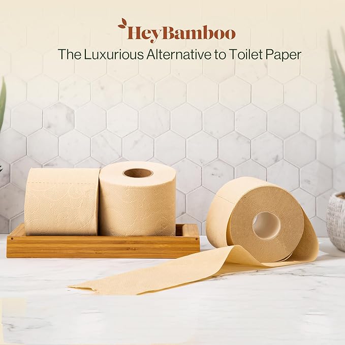 24 - HeyBamboo 100% Bamboo 3-Ply Toilet Paper, Unbleached, Non Toxic, 24 Double Rolls, 360 Sheets, FSC Certified, Soft & Strong, Pack of 24, Plastic-Free