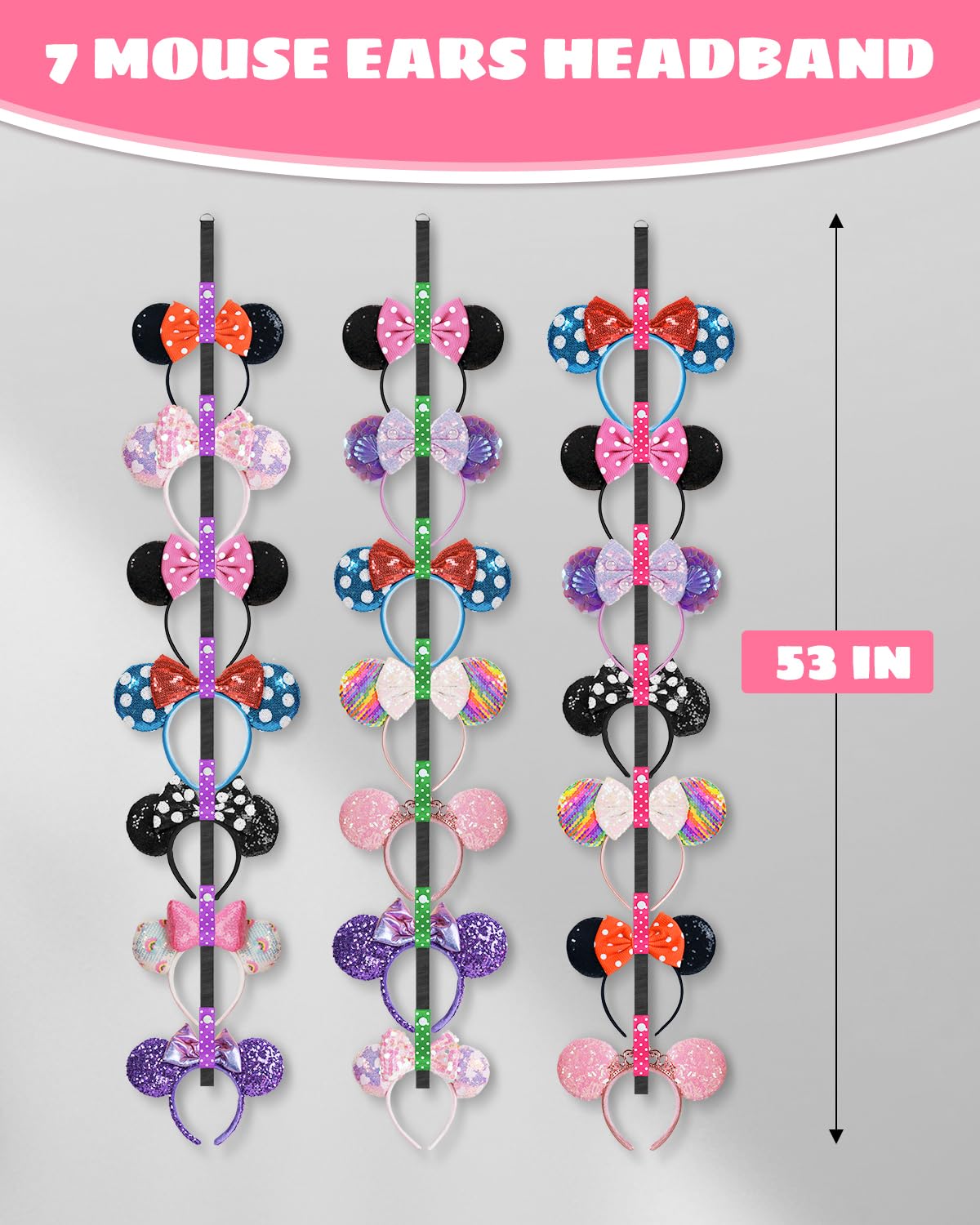 3 Pcs Mouse Ears Holder, Mouse Ear Headband Holder Organizer, Headband Storage Display Stand, Hanging Hair Accessory Rack for Gi