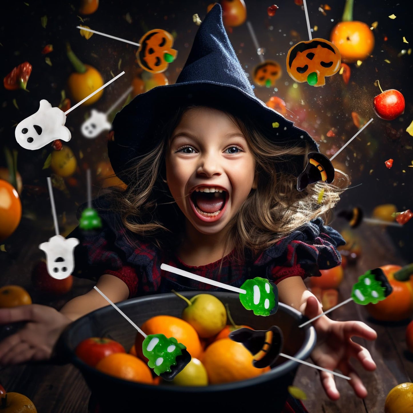 Big Halloween Lollipop Suckers Candy 24 Pack, Spooky Candy Lollipops, Pumpkin, Green Monster and Witch Hat Candy Sucker Lollipops Individually Wrapped for Halloween Goody Bag Fillers - Trick or Treat