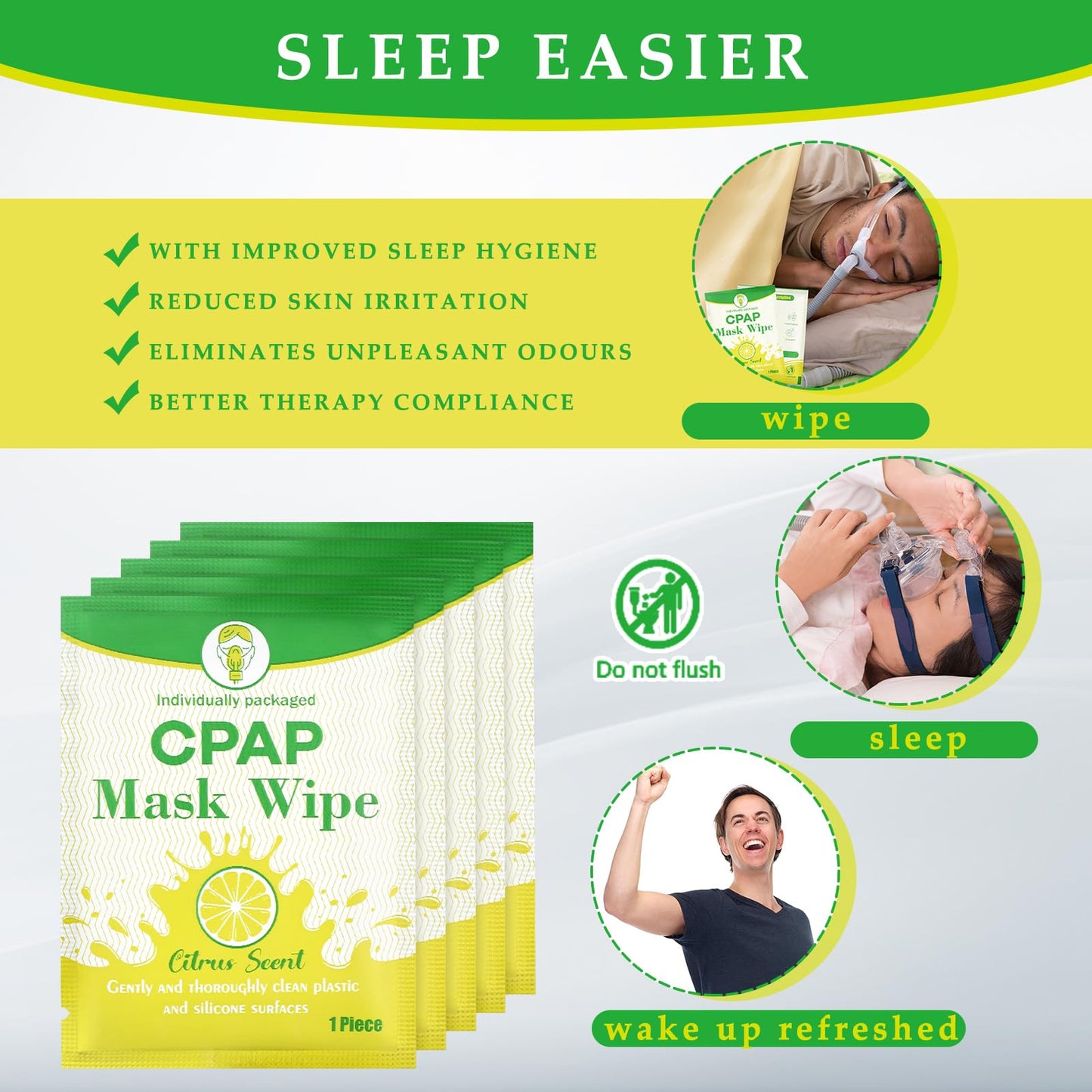 Swiffen 300 Pcs CPAP Mask Wipes Bulk Individually Wrapped Single Use CPAP Mask Wipes Citrus Scent Cleaning for Full Face, Nasal Travel Sleep Supplies Accessories