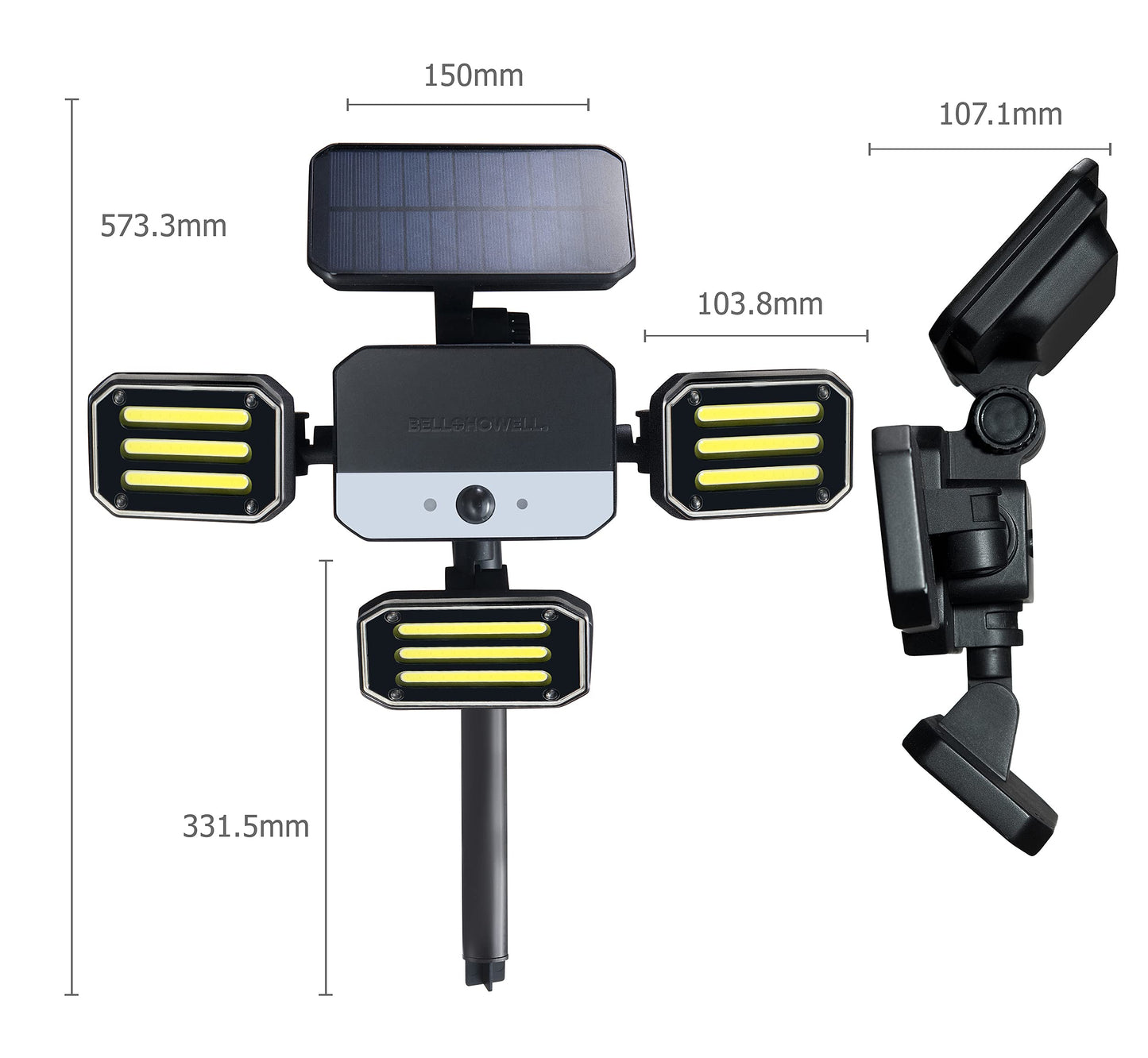 Bell+Howell Bionic Flood Light Solar Security Lights Outdoor Motion Sensor 108 COB-LED Floodlight with 180° Swivel/Adjustable Panel Design Waterproof Outside Lights with Sensor Solar Lights Outdoor