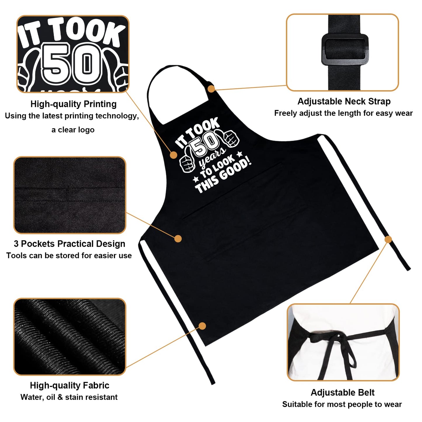50th Birthday Gifts for Men Women, 1975 Happy 50th Birthday Gift Ideas, 50 Years Old Chef Aprons for Men with 3 Pockets, Funny Cooking Aprons for 50 Years Old Man, Dad, Mom, Husband, Wife, Friends