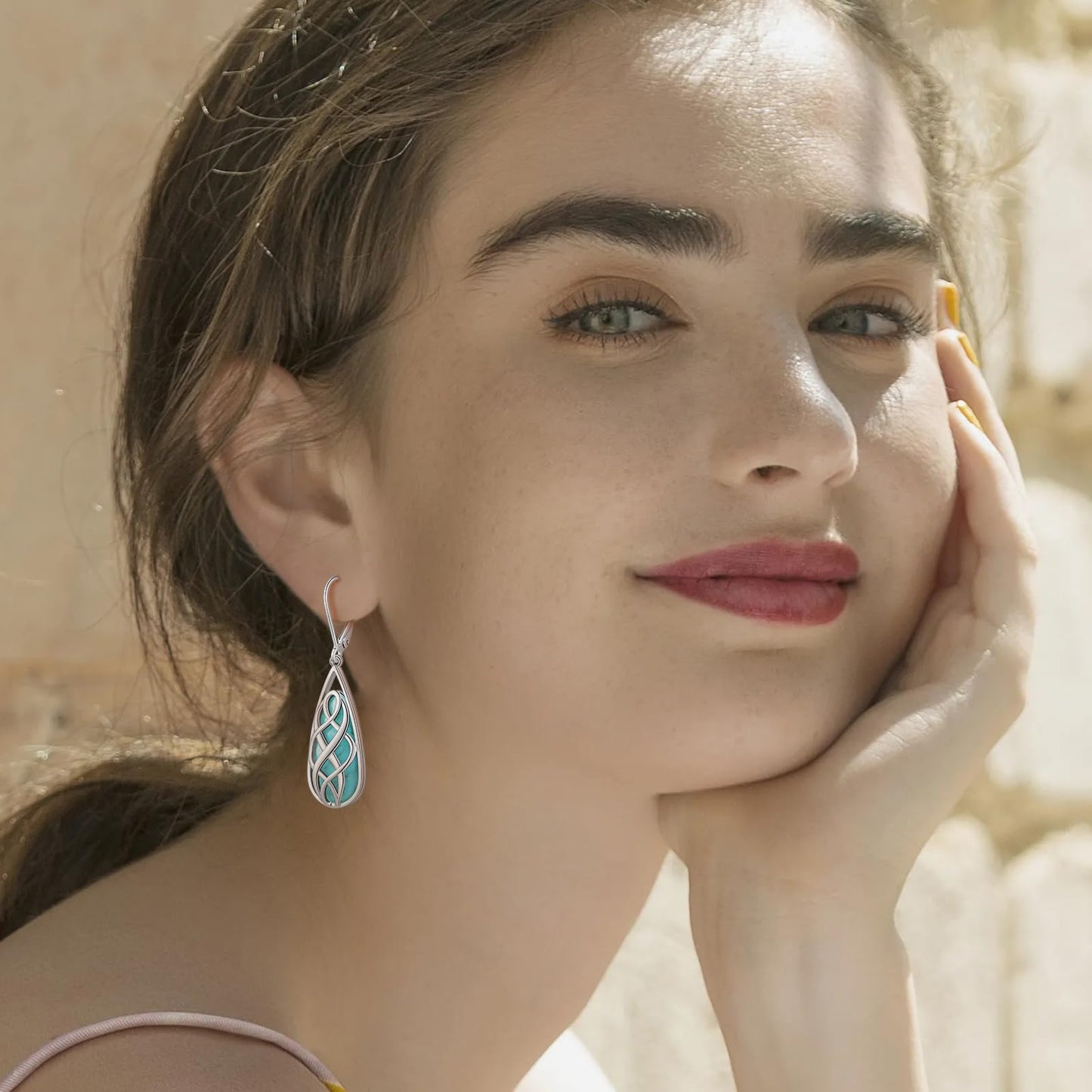 Phyonio Turquoise Earrings for Women, Turquoise Jewelry for Women S925 Sterling Silver Dangle Teardrop Earrings Celtic Design, Boho Jewelry Gift for Friend Lover Mother