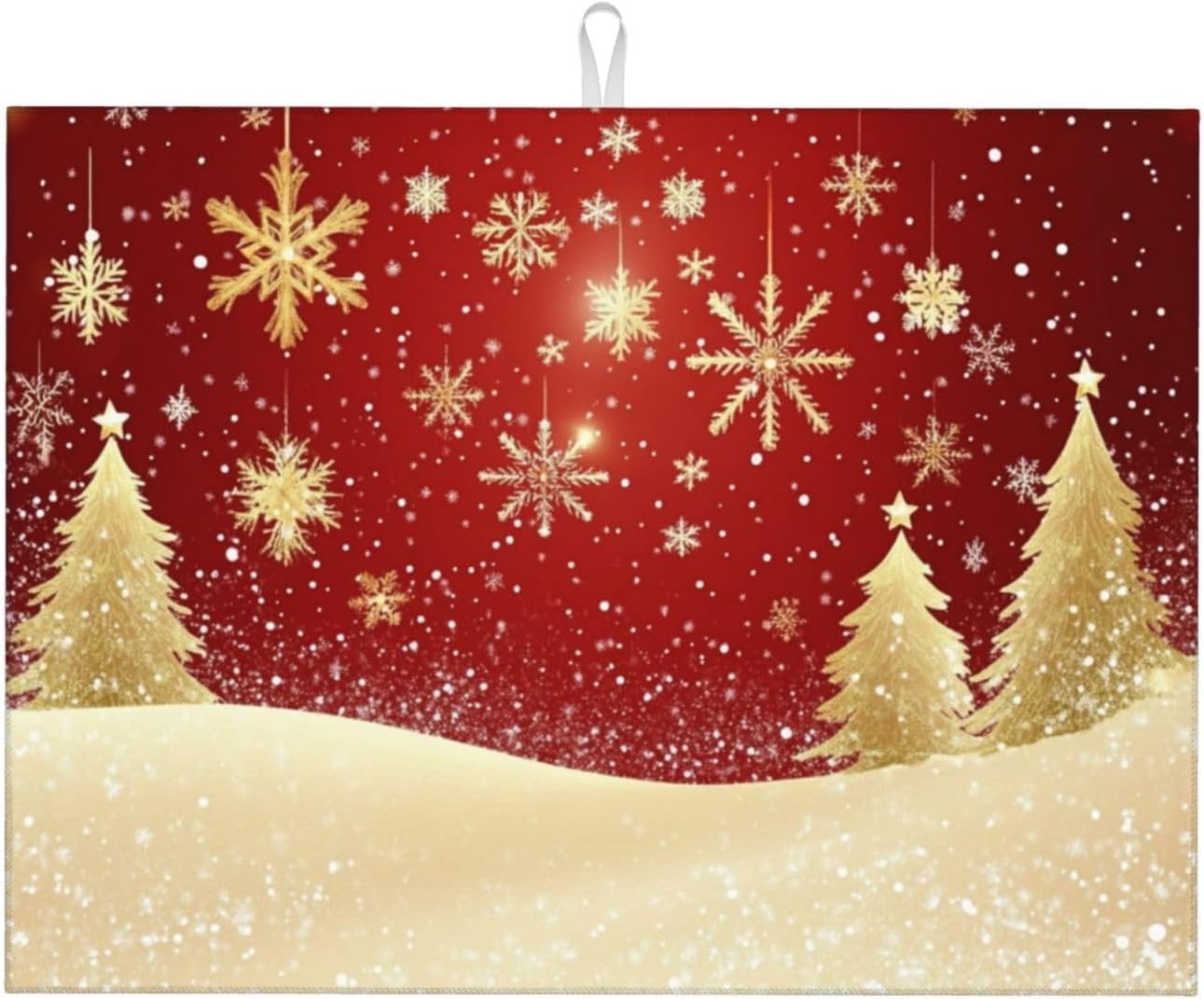 Dish Drying Mat for Kitchen Gold Christmas Tree Pattern Snowflake Counter Absorbent Dishes Drainer Microfiber Large 18x24 Inch
