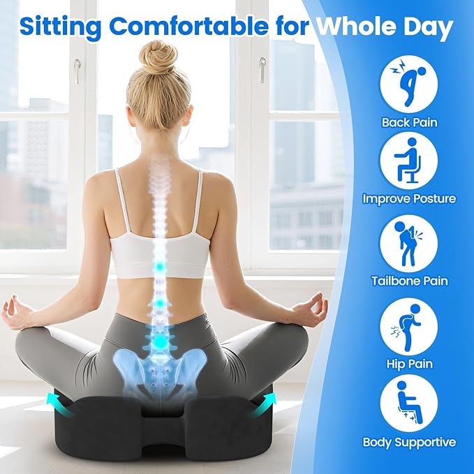 SofterCharm Seat Cushion with Carry Handle, Memory Foam for Tailbone/Sciatica Easing, Chair Cushions for Cars, Desks, Office Chair Cushion with Non-Slip Design, Ideal for Post-Surgery Recovery (Grey)