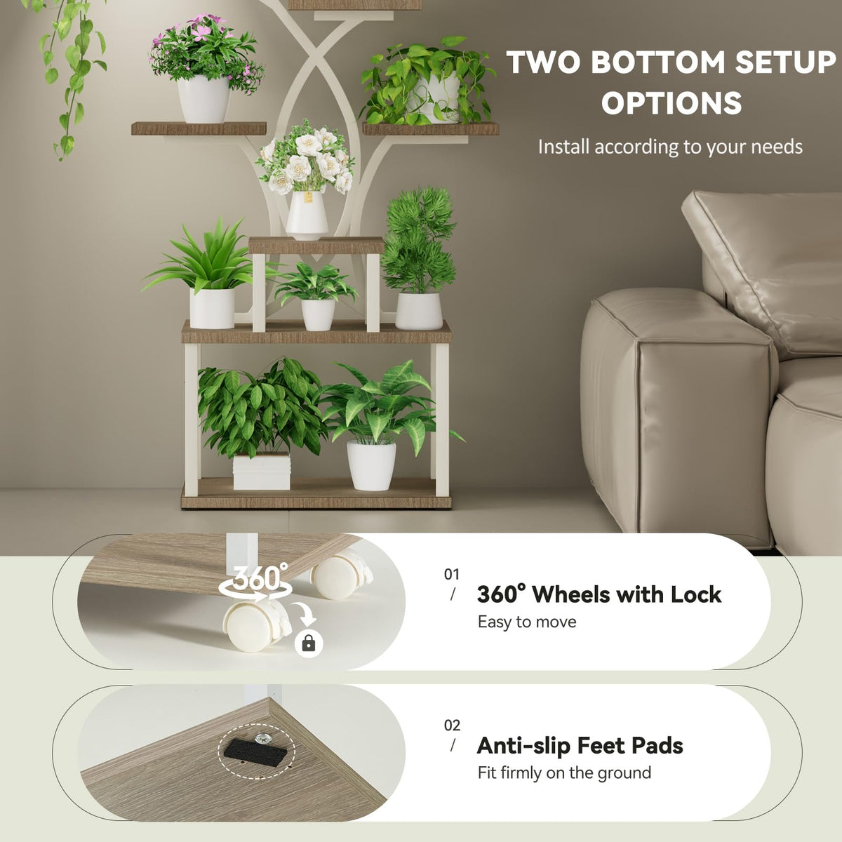 Artswish Plant Stand Indoor with Grow Lights, 8 Tiered Plant Shelves 63" Tall Plant Stands for Multiple Plants, Lighted Plants Stands Indoor Plants Rack for Living Room, Patio, Balcony (White)