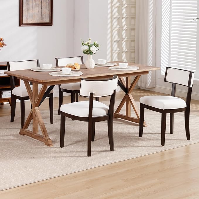 DM Furniture Farmhouse Dining Chairs Set of 2 Upholstered Linen Fabric Dining Room Chairs Mid Century Modern Kitchen Chairs Solid Wood Dinner Chair with Curved Wing Back for Dining/Living Room