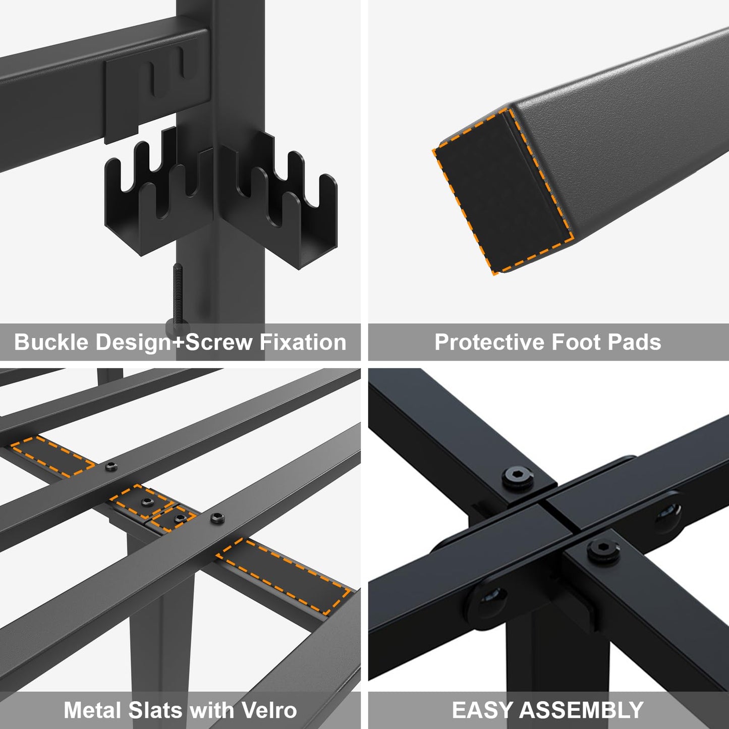 LoVinson Queen Size Bed Frame, Heavy Duty Platform Bed Frame with Strong Metal Foundation,Under Bed Storage,Mattress Foundation,No Box Spring Required,Easy Assembly, Black