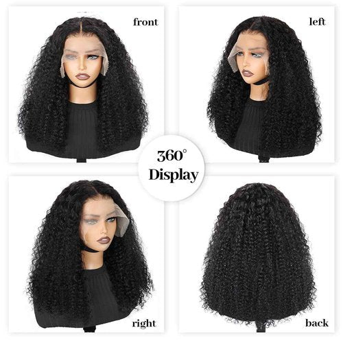 BEAUDIVA Kinkycurly Wig Human Hair 13x6 Lace Front Wigs Human Hair Afro Kinky Curly Wig 16 inch Pre Plucked 180% Density Black Jerry Curly Afro Kinky-Curly Natural Hairline Bouncy Thick Average Size