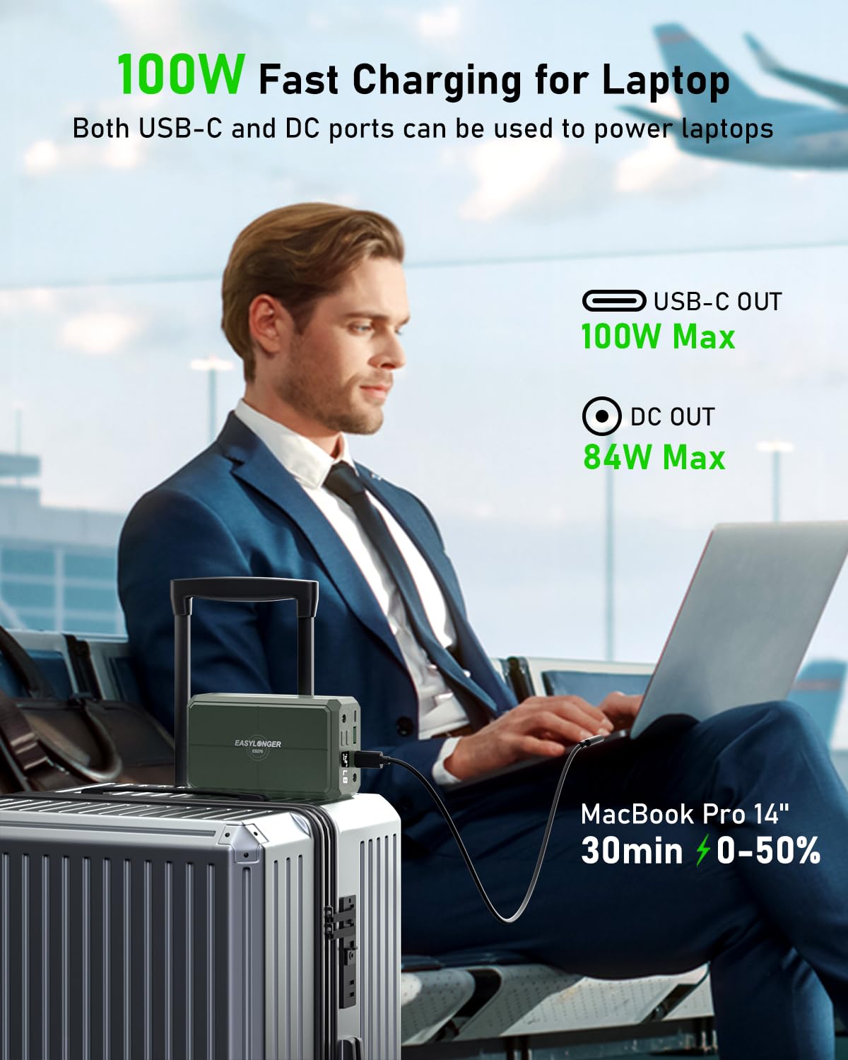 EASYLONGER ES270 CPAP Battery for Air-Travel, 99.9Wh CPAP Battery for Camping, 100W CPAP Power Bank for ResMed AirMini, AirSense 11, AirSense10, AirCurve 10/11, Luna TravelPAP, Philips DreamStation