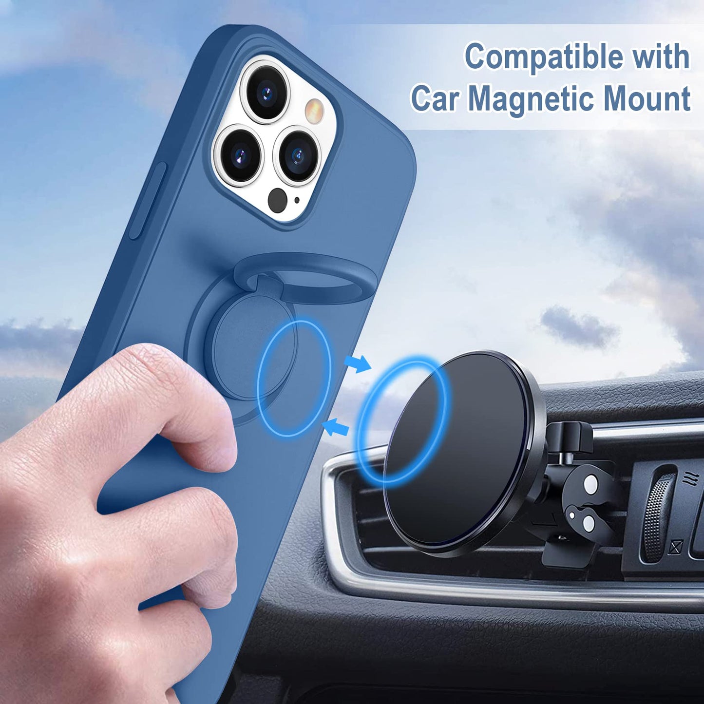 Hython For Iphone 13 Pro Max Case With Ring Stand [360 Rotatable Ring Holder Magnetic Kickstand] [Soft Microfiber Lining] Shockp